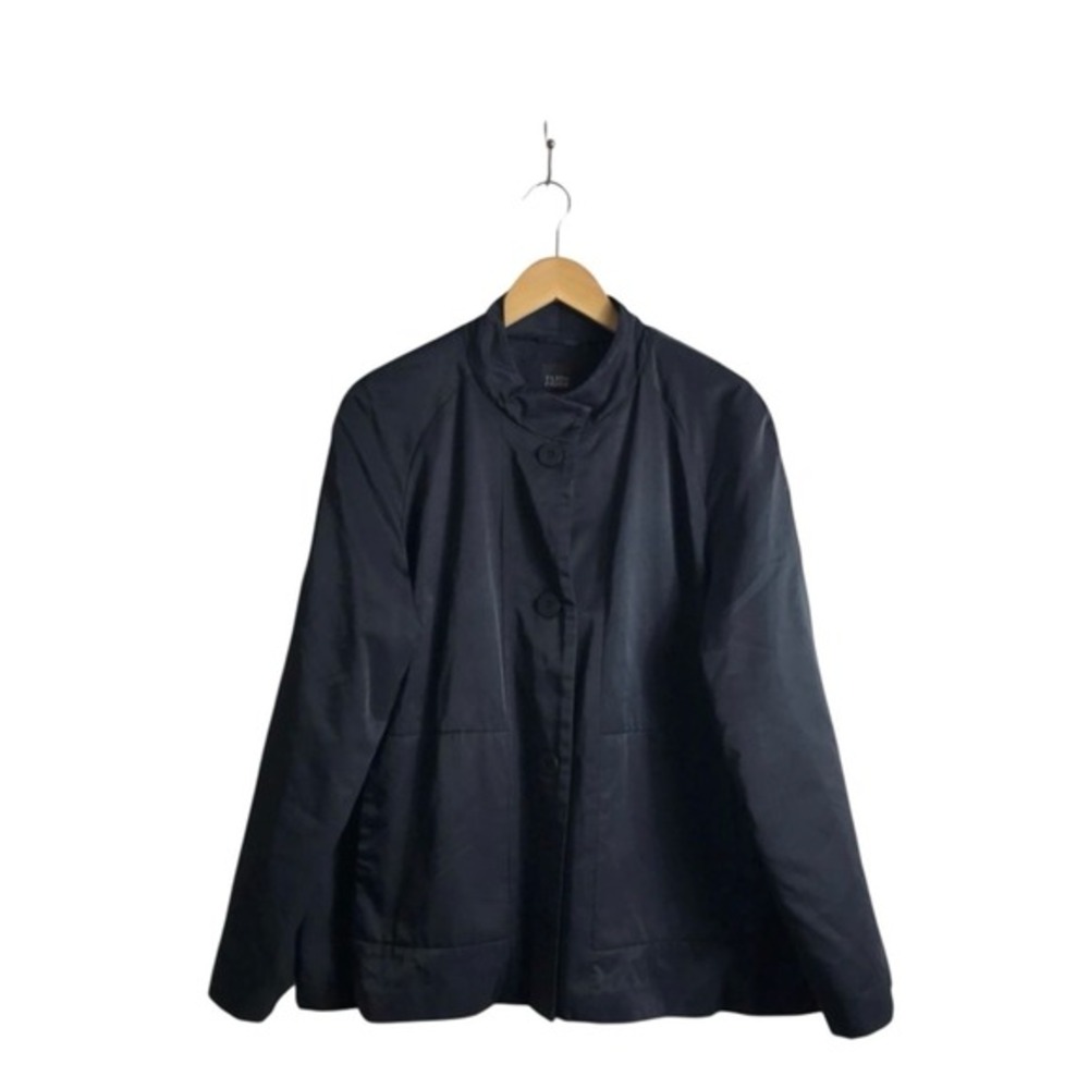 Eileen Fisher XL Women Black Button Closure Cotton Nylon‎ Lined Jacket Pockets